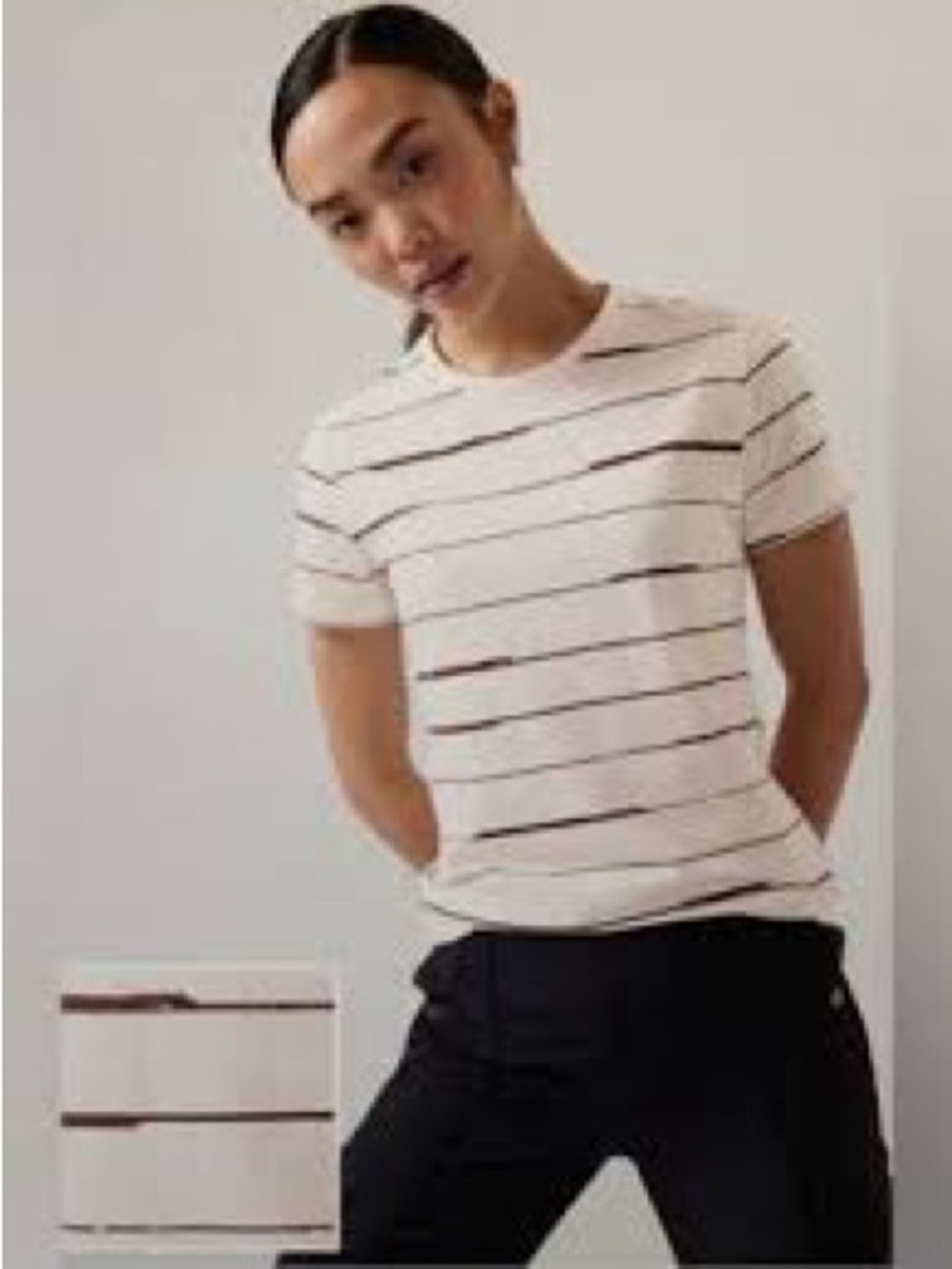 Athleta Short-Sleeve Stripe Tee - White with Brown Stripes